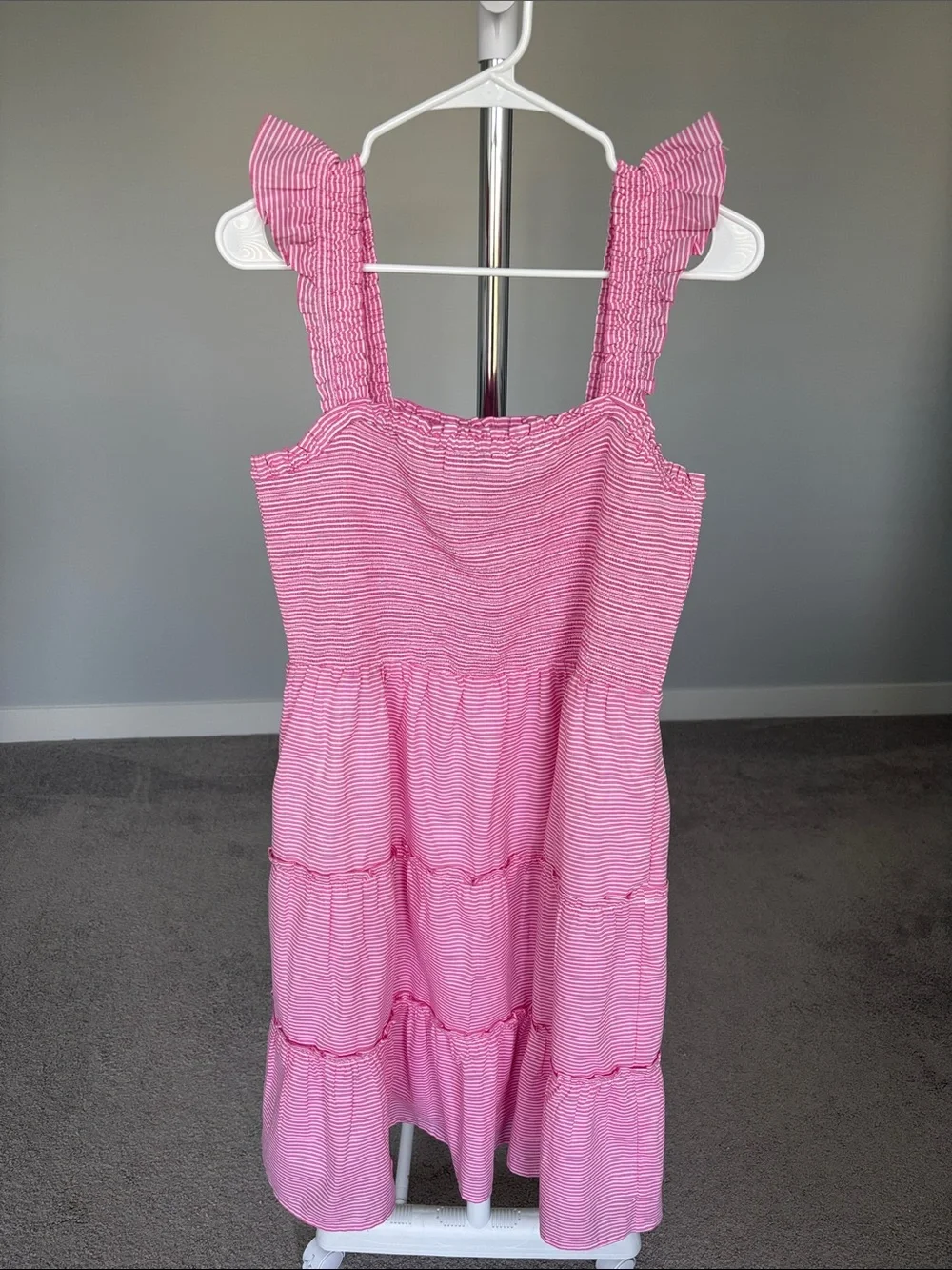 J. Crew Pink Smocked Ruffle-Strap Sundress